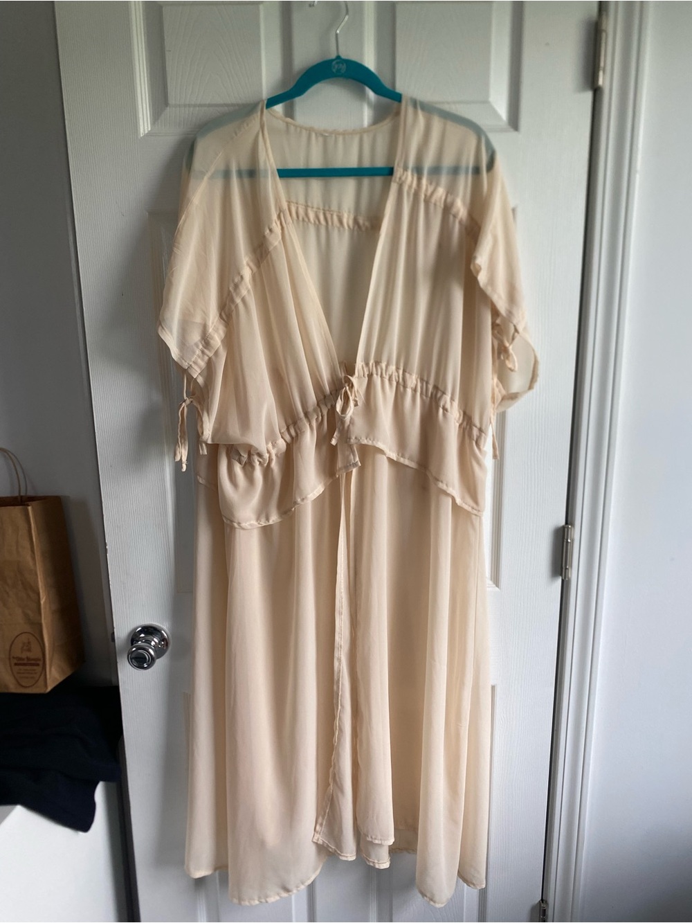 Sheer Cream Layered Maxi Kimono Cover-Up